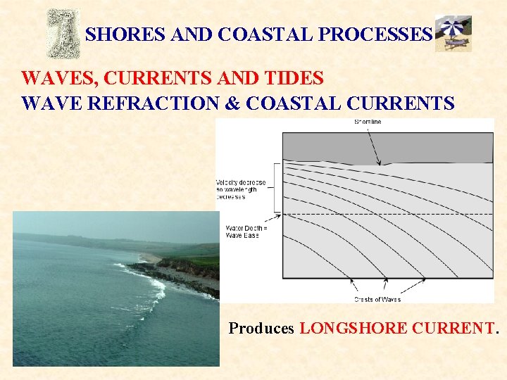 SHORES AND COASTAL PROCESSES WAVES, CURRENTS AND TIDES WAVE REFRACTION & COASTAL CURRENTS Produces