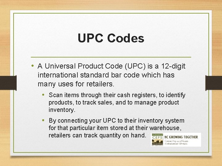 UPC Codes • A Universal Product Code (UPC) is a 12 -digit international standard