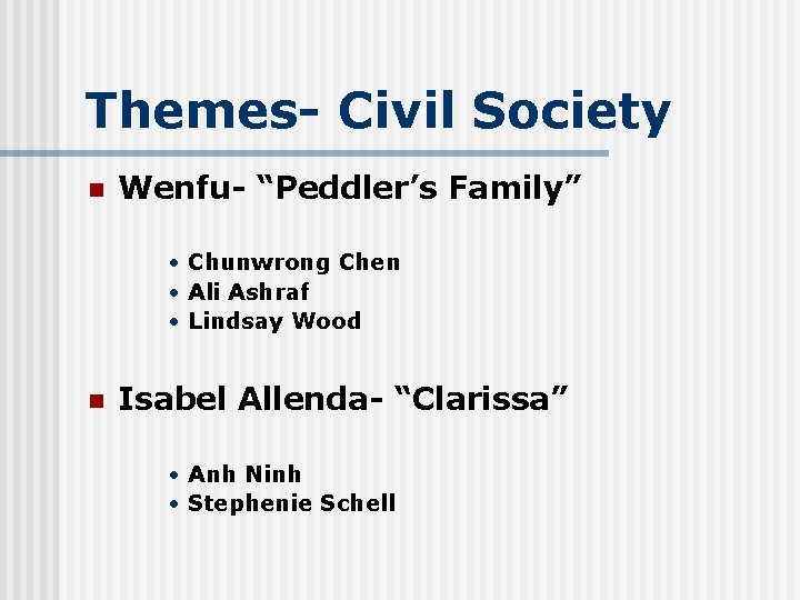 Themes- Civil Society n Wenfu- “Peddler’s Family” • Chunwrong Chen • Ali Ashraf •