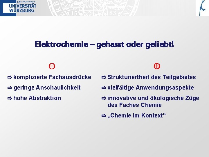 Elektrochemie – gehasst oder geliebt! ⊖ ⊕ ⇨ komplizierte Fachausdrücke ⇨ Strukturiertheit des Teilgebietes