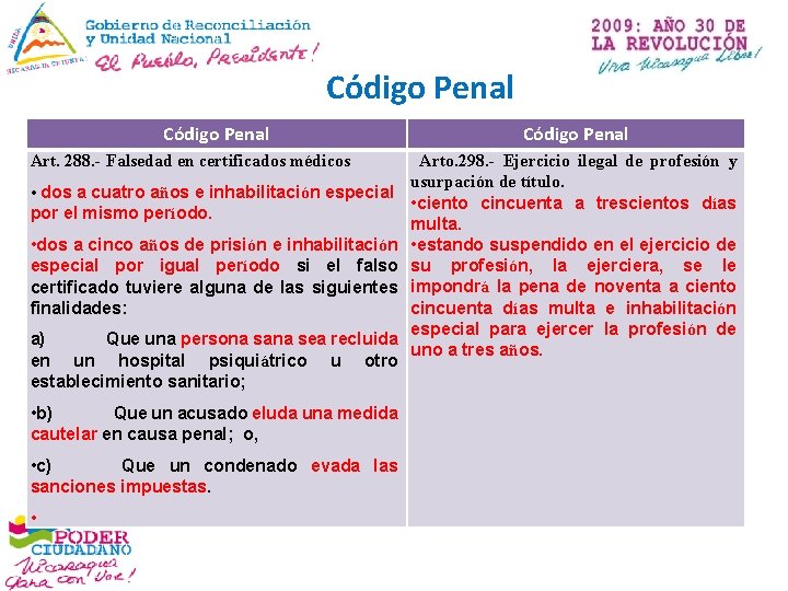 Código Penal Art. 288. - Falsedad en certificados médicos • dos a cuatro años