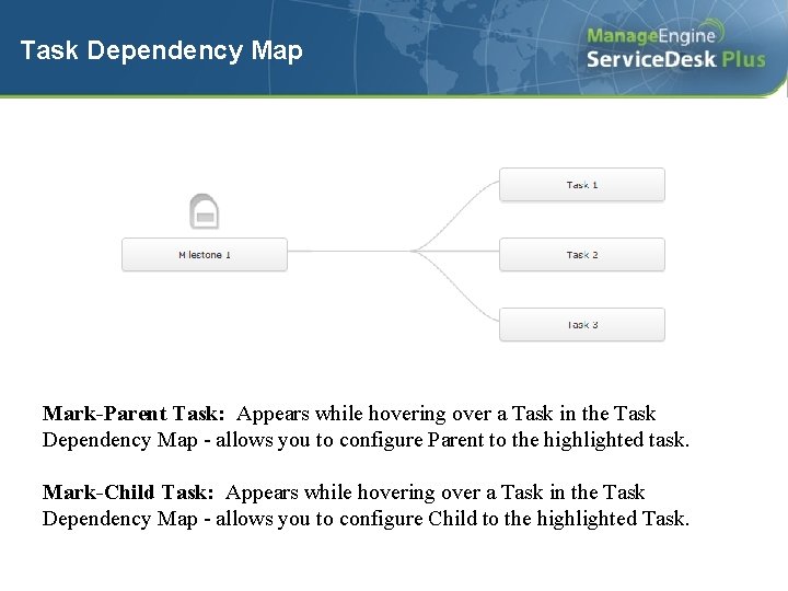 Task Dependency Map Mark-Parent Task: Appears while hovering over a Task in the Task