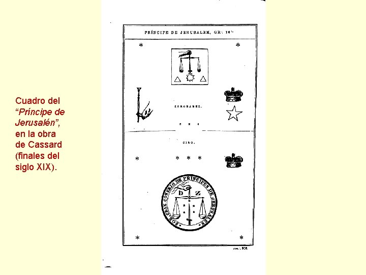 Cuadro del “Príncipe de Jerusalén”, en la obra de Cassard (finales del siglo XIX). Cuadro del “Príncipe de Jerusalén”, en la obra de Cassard (finales del siglo XIX).
