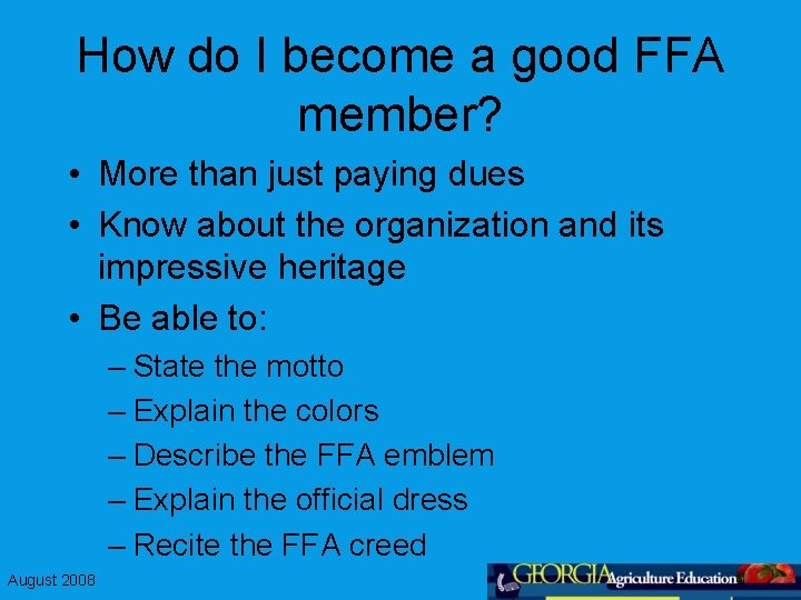 How do I become a good FFA member? • More than just paying dues