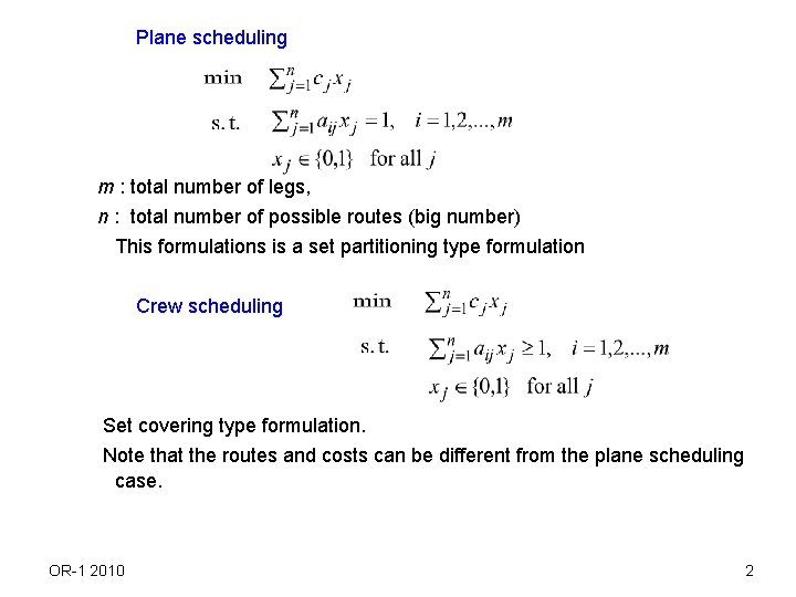 Plane scheduling m : total number of legs, n : total number of possible