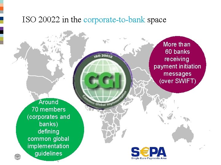 ISO 20022 in the corporate-to-bank space More than 60 banks receiving payment initiation messages ISO 20022 in the corporate-to-bank space More than 60 banks receiving payment initiation messages