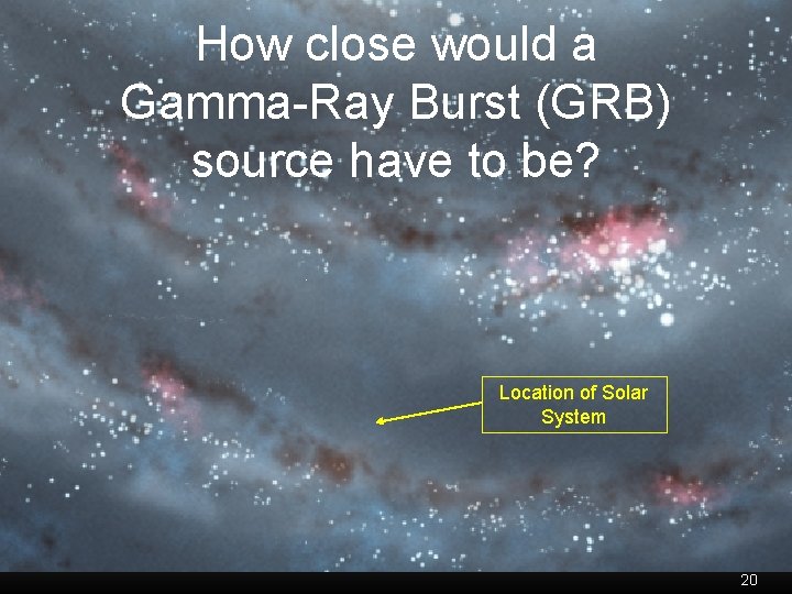 How close would a Gamma-Ray Burst (GRB) source have to be? . Location of