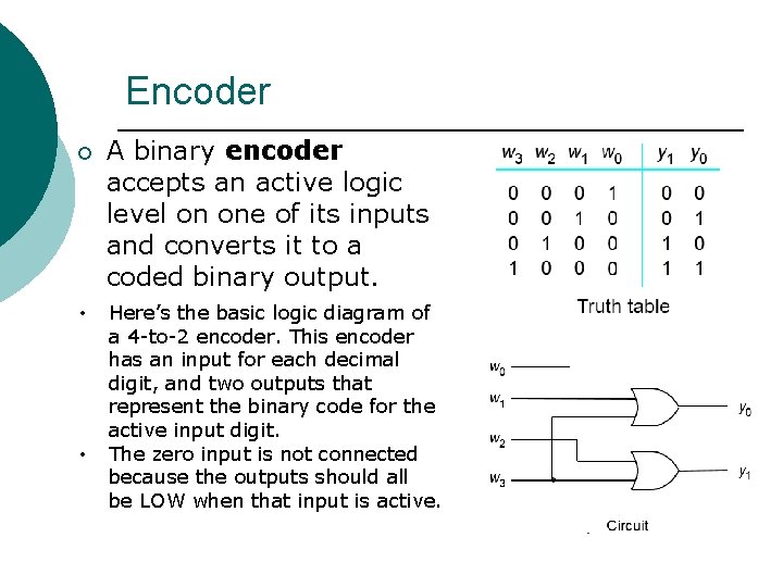 Encoder ¡ A binary encoder accepts an active logic level on one of its