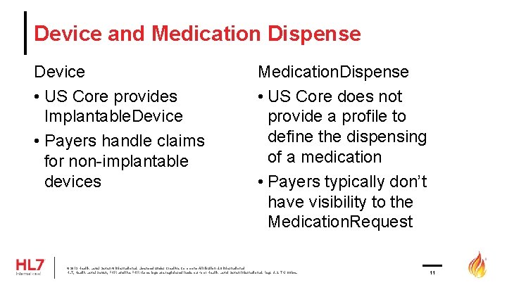 Device and Medication Dispense Device • US Core provides Implantable. Device • Payers handle