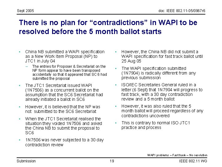 Sept 2005 doc: IEEE 802. 11 -05/0967 r 6 There is no plan for