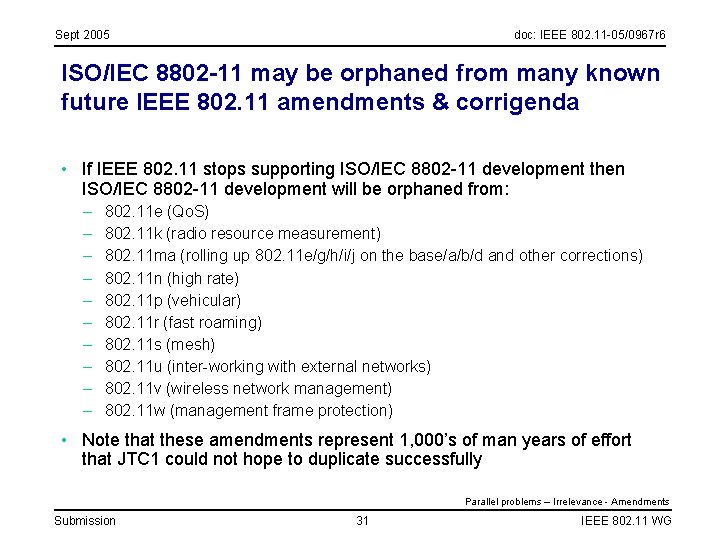 Sept 2005 doc: IEEE 802. 11 -05/0967 r 6 ISO/IEC 8802 -11 may be