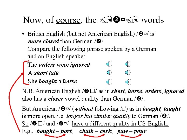 Now, of course, the / / words • British English (but not American English)