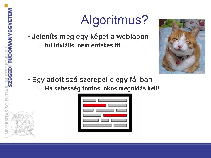 Algoritmus? • Jeleníts meg egy képet a weblapon – túl triviális, nem érdekes itt.