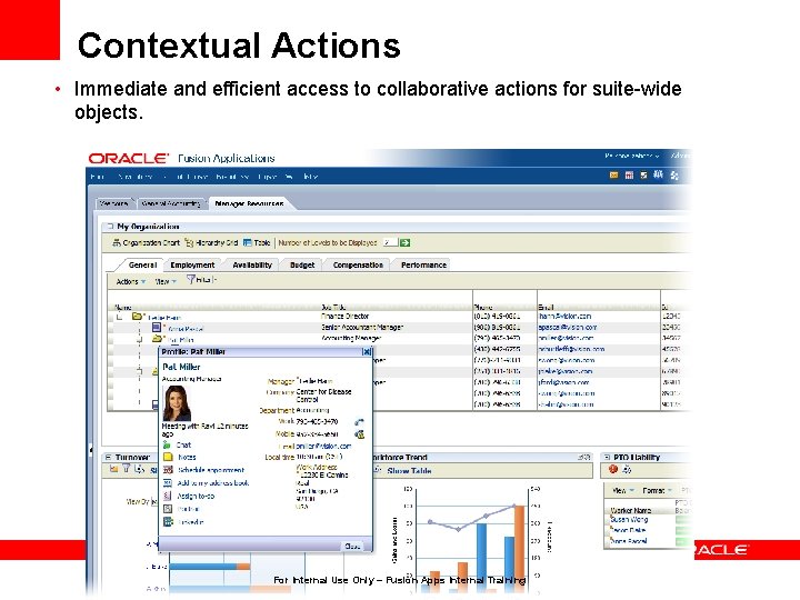 Contextual Actions • Immediate and efficient access to collaborative actions for suite-wide objects. For