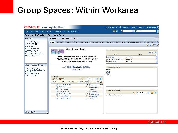 Group Spaces: Within Workarea For Internal Use Only – Fusion Apps Internal Training 