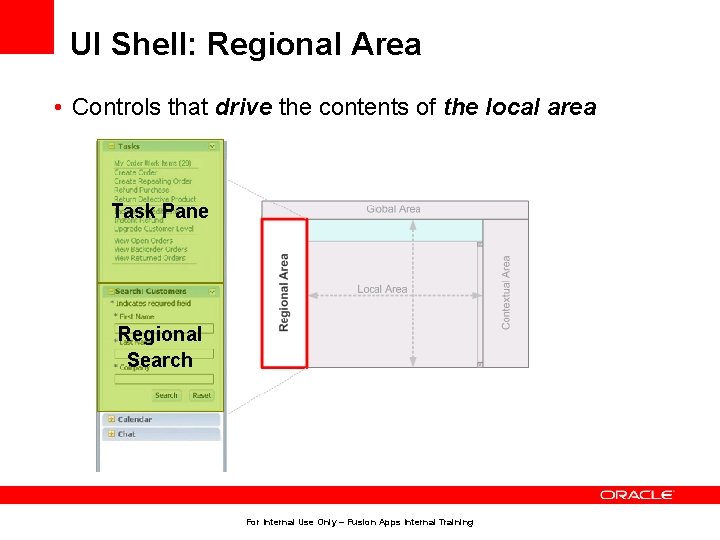 UI Shell: Regional Area • Controls that drive the contents of the local area