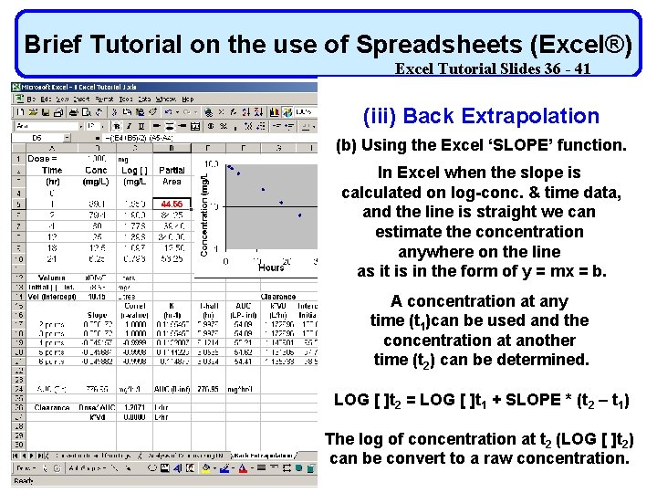 Brief Tutorial on the use of Spreadsheets (Excel®) Excel Tutorial Slides 36 - 41
