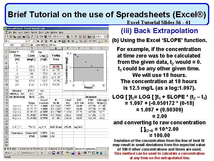 Brief Tutorial on the use of Spreadsheets (Excel®) Excel Tutorial Slides 36 - 41