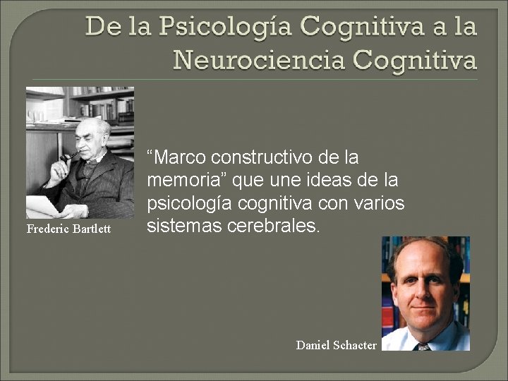 Frederic Bartlett “Marco constructivo de la memoria” que une ideas de la psicología cognitiva Frederic Bartlett “Marco constructivo de la memoria” que une ideas de la psicología cognitiva