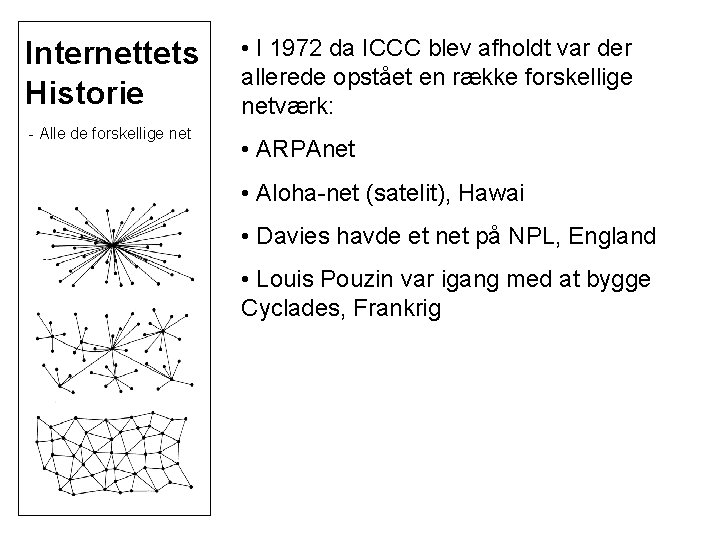 Internettets Historie - Alle de forskellige net • I 1972 da ICCC blev afholdt