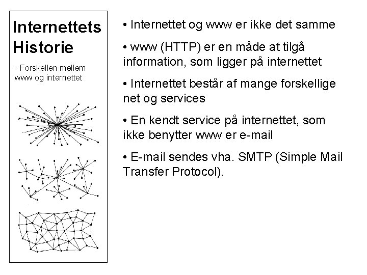 Internettets Historie - Forskellen mellem www og internettet • Internettet og www er ikke