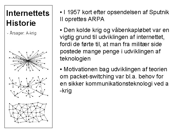 Internettets Historie - Årsager: A-krig • I 1957 kort efter opsendelsen af Sputnik II