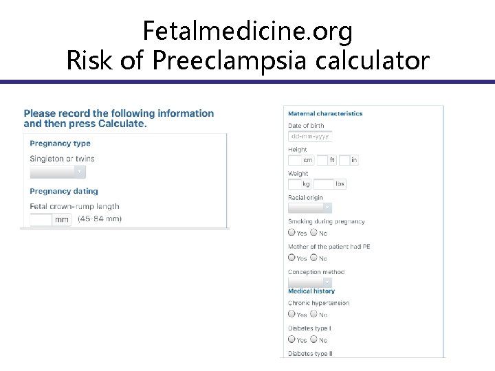 Fetalmedicine. org Risk of Preeclampsia calculator 