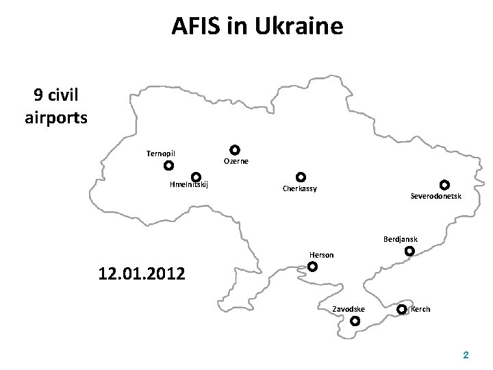  AFIS in Ukraine 9 civil airports Ternopil Hmelnitskij Ozerne Cherkassy Severodonetsk Berdjansk Herson