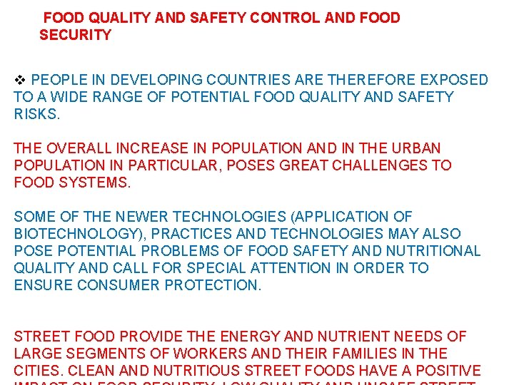  FOOD QUALITY AND SAFETY CONTROL AND FOOD SECURITY v PEOPLE IN DEVELOPING COUNTRIES