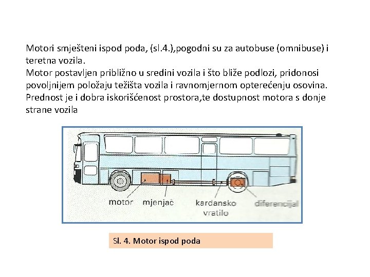 Motori smješteni ispod poda, (sl. 4. ), pogodni su za autobuse (omnibuse) i teretna