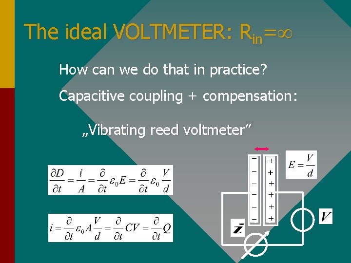 The ideal VOLTMETER: Rin=¥ How can we do that in practice? Capacitive coupling +