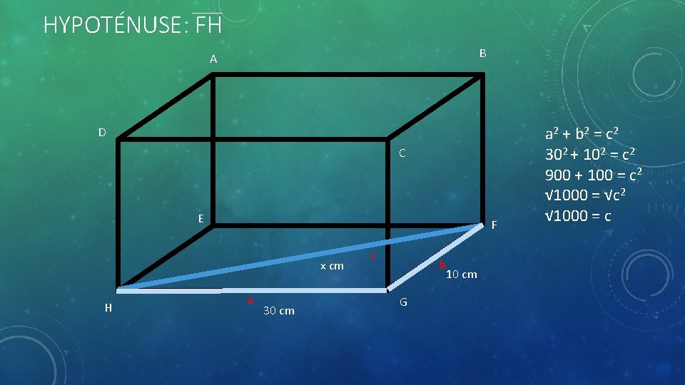 HYPOTÉNUSE: FH B A D C E F x cm H a 30 cm