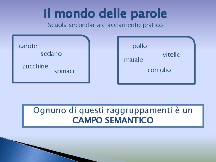 Il mondo delle parole Scuola secondaria e avviamento pratico carote sedano zucchine spinaci pollo