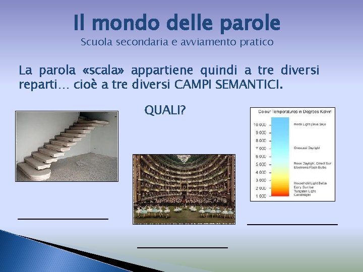 Il mondo delle parole Scuola secondaria e avviamento pratico La parola «scala» appartiene quindi