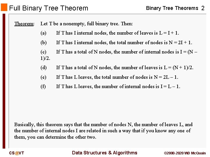 Full Binary Tree Theorem: Binary Tree Theorems 2 Let T be a nonempty, full