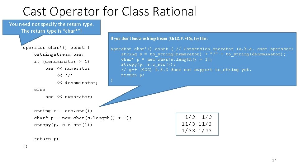 Cast Operator for Class Rational You need not specify the return type. The return