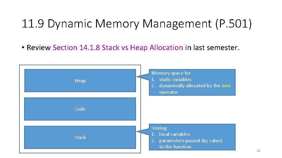 11. 9 Dynamic Memory Management (P. 501) • Review Section 14. 1. 8 Stack