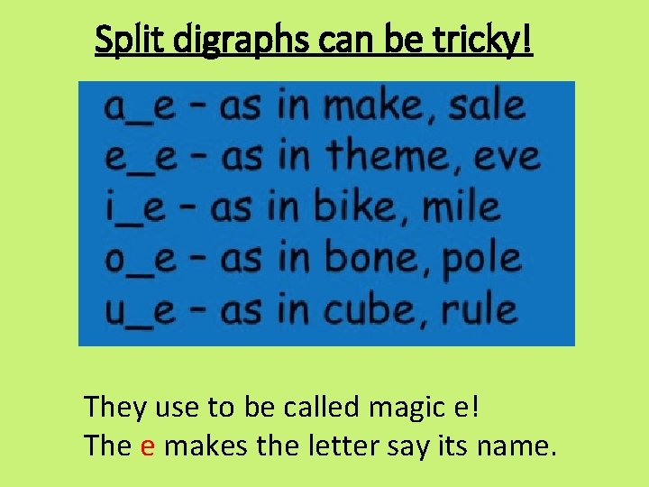 Split digraphs can be tricky! They use to be called magic e! The e