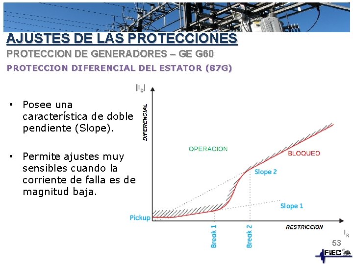 AJUSTES DE LAS PROTECCIONES PROTECCION DE GENERADORES – GE G 60 PROTECCION DIFERENCIAL DEL