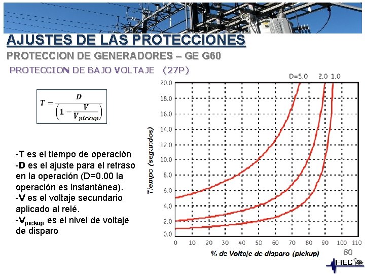 AJUSTES DE LAS PROTECCIONES PROTECCION DE GENERADORES – GE G 60 PROTECCION DE BAJO