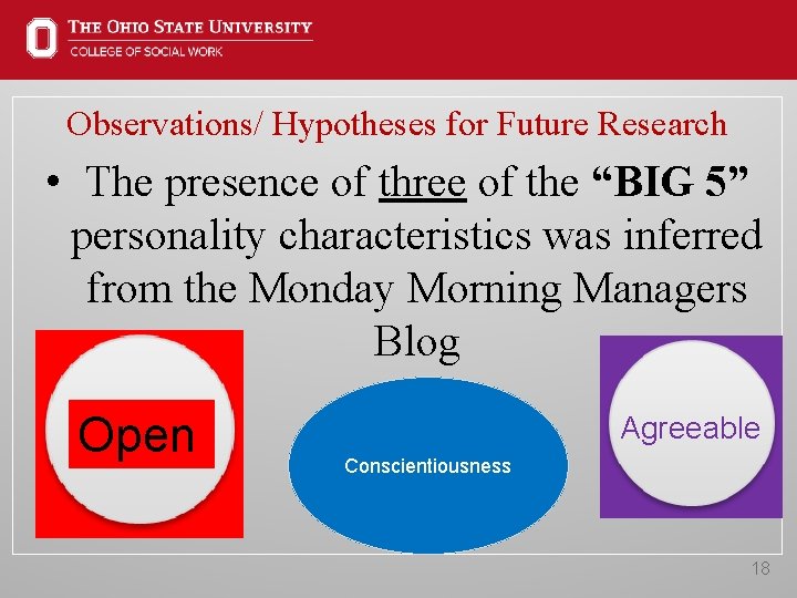 Observations/ Hypotheses for Future Research • The presence of three of the “BIG 5”