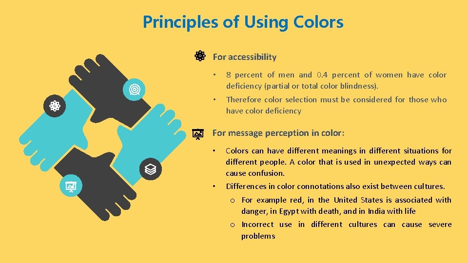 Principles of Using Colors For accessibility • 8 percent of men and 0. 4