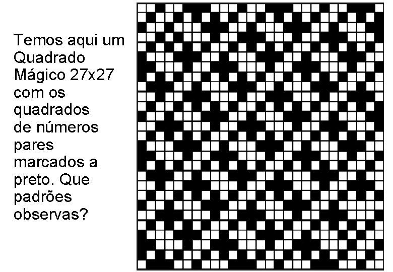 Temos aqui um Quadrado Mágico 27 x 27 com os quadrados de números pares