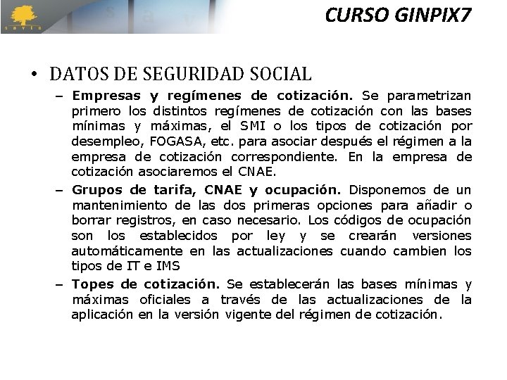 CURSO GINPIX 7 • DATOS DE SEGURIDAD SOCIAL – Empresas y regímenes de cotización. CURSO GINPIX 7 • DATOS DE SEGURIDAD SOCIAL – Empresas y regímenes de cotización.