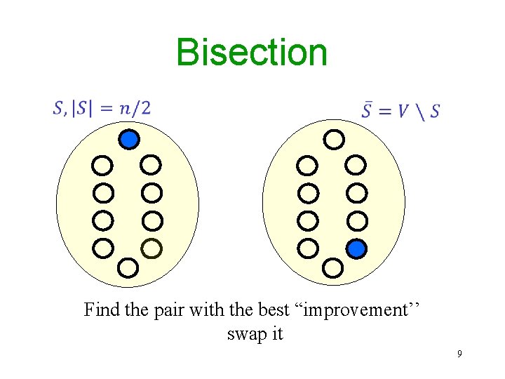 Bisection Find the pair with the best “improvement’’ swap it 9 Bisection Find the pair with the best “improvement’’ swap it 9