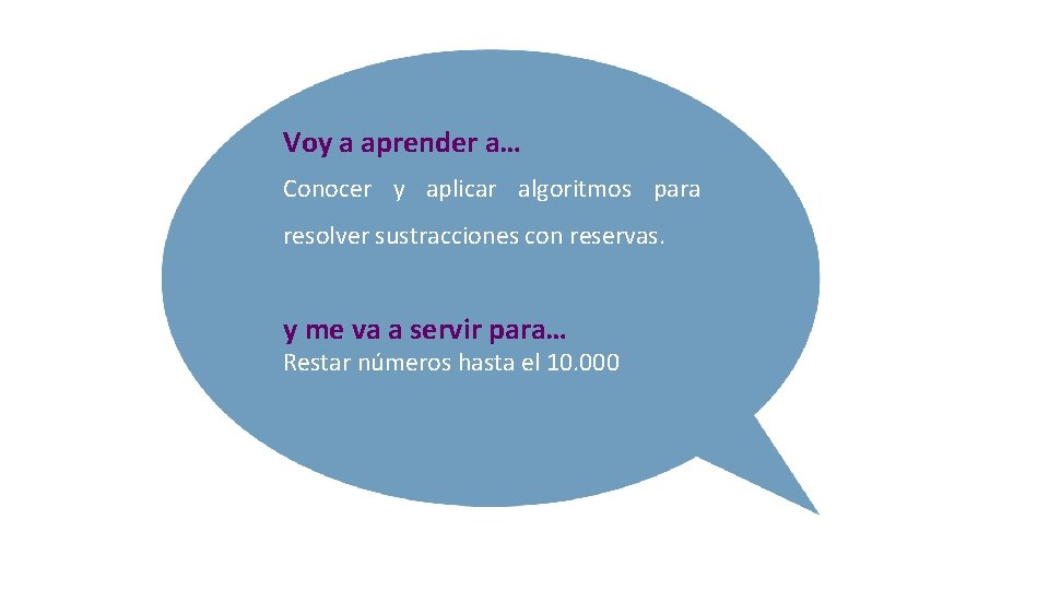 Voy a aprender a… Conocer y aplicar algoritmos para resolver sustracciones con reservas. y Voy a aprender a… Conocer y aplicar algoritmos para resolver sustracciones con reservas. y