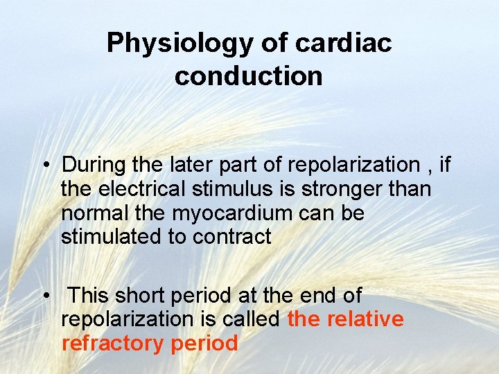 Physiology of cardiac conduction • During the later part of repolarization , if the