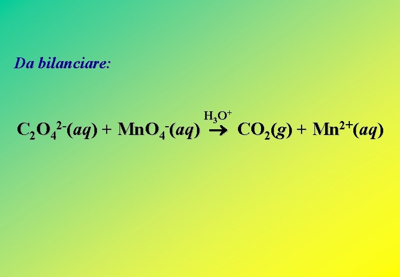 Da bilanciare: H 3 O + C 2 O 42 -(aq) + Mn. O