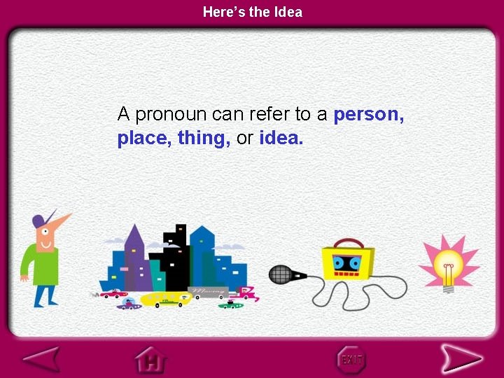 Here’s the Idea A pronoun can refer to a person, place, thing, or idea.