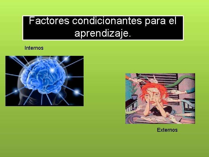 Factores condicionantes para el aprendizaje. Internos Externos 